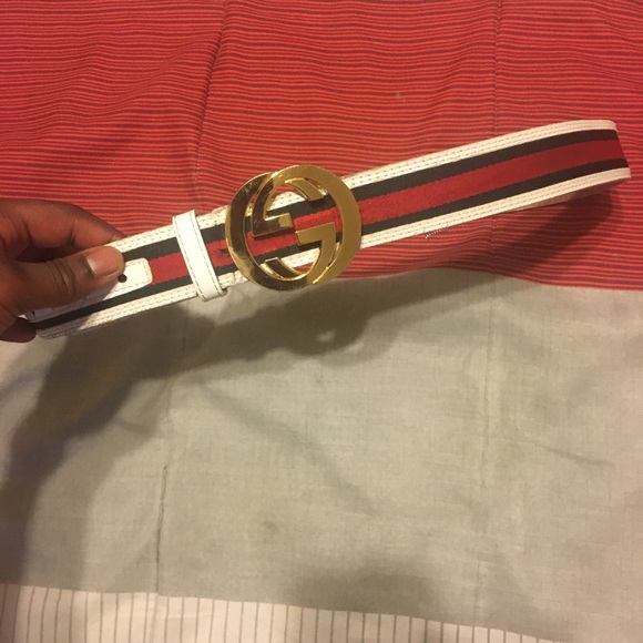Red White and Green Gucci Belt with Gold Buckle - Picture 3 of 6